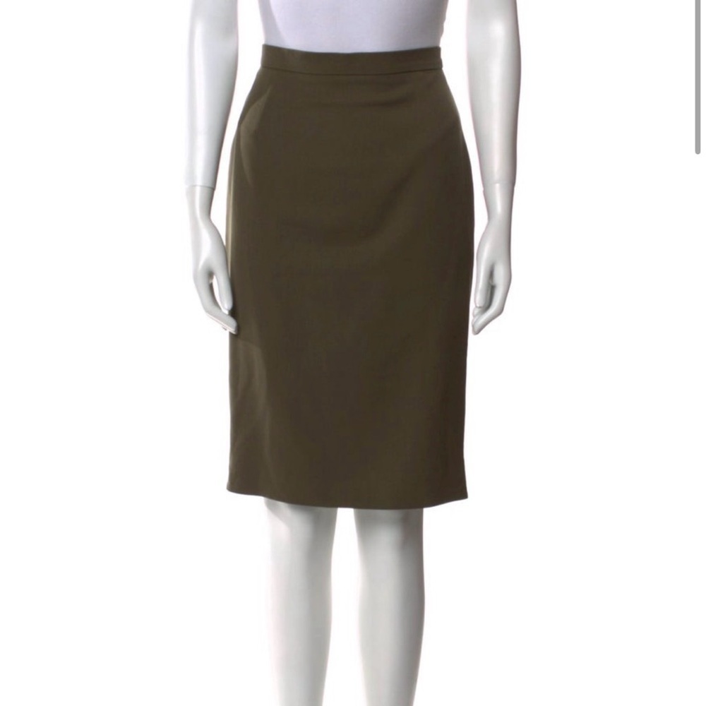 Escada Khaki Green Vintage Wool Pencil Skirt